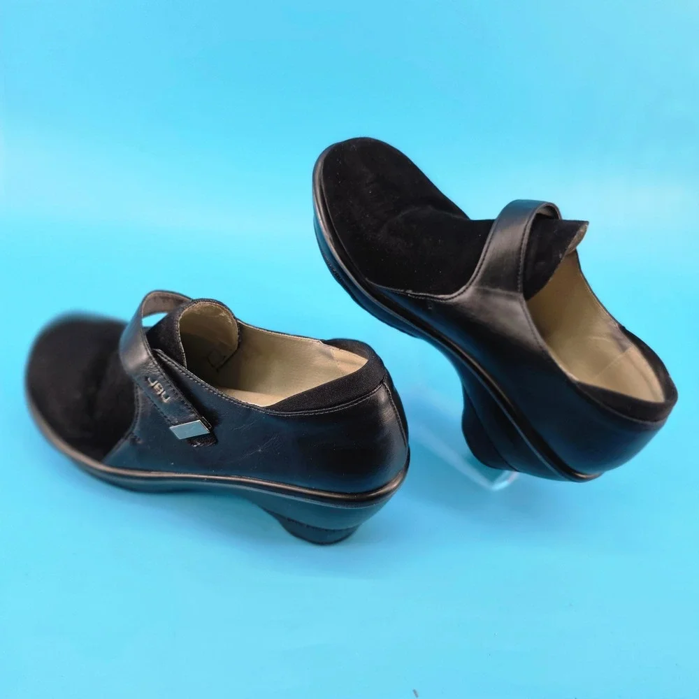 JBU by Jambu Sedona Black Vegan Leather Textile Wedge Loafers JB17SDN01 8M